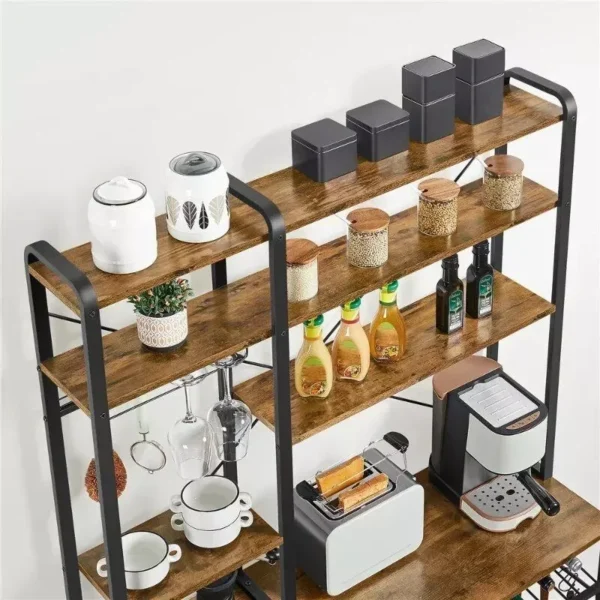 71-Inch Industrial Rustic Baker's Rack and Microwave Stand in Weathered Sand - Image 6