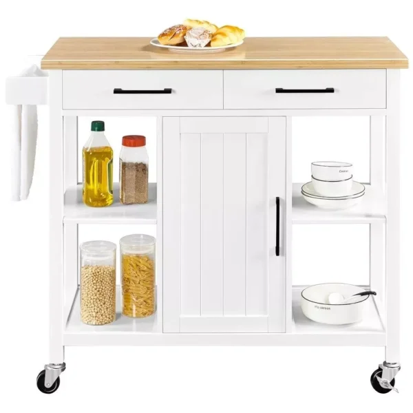 Versatile Mobile Kitchen Island Cart with Lockable Wheels and Storage - Image 3