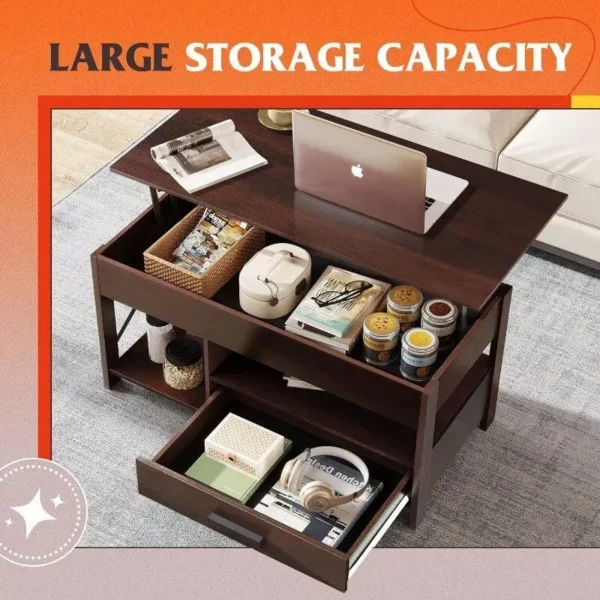 Modern Minimalist Lift Top Coffee Table with Hidden Storage and Metal Frame - Image 5