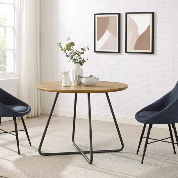 Modern English Oak 40" Round Dining Table with Metal Legs - Image 2