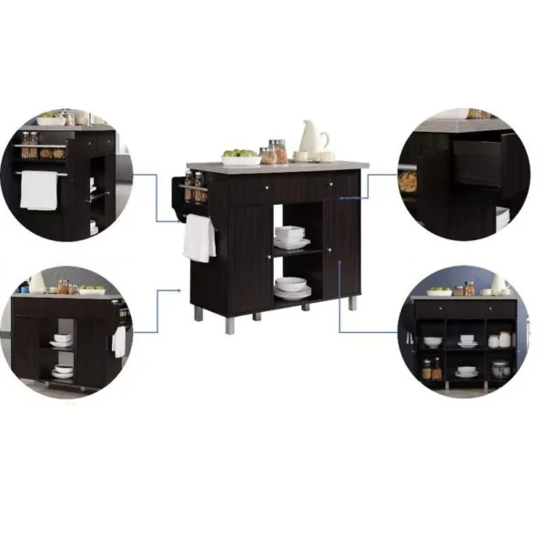 Multi-Purpose Kitchen Island with Spice Rack and Towel Holder - Image 7