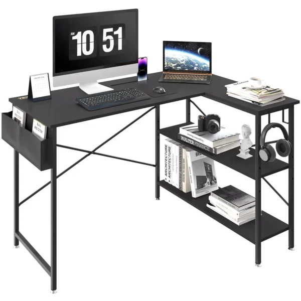 Efficient L-Shaped Computer Desk: Corner Workstation with Shelves and Storage - Image 9