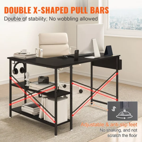Efficient L-Shaped Computer Desk: Corner Workstation with Shelves and Storage - Image 3