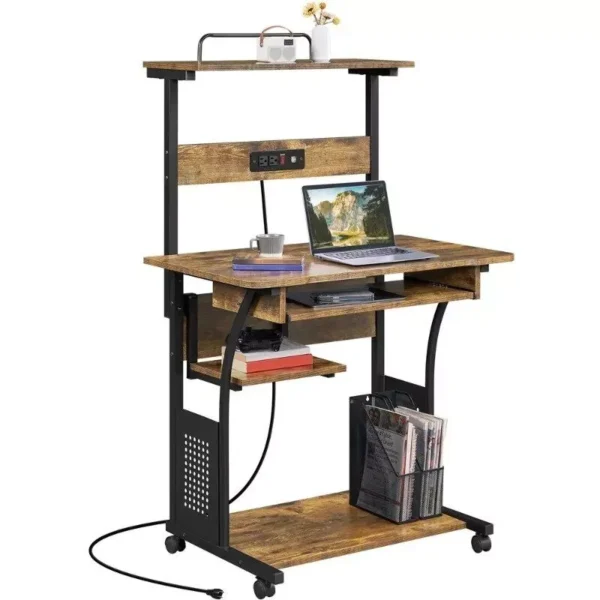 Multi-Functional 3-Tier Computer Desk with Charging Station & Printer Shelf - Image 2