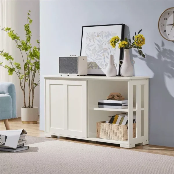White Antique Sliding Door Buffet Sideboard - Image 4