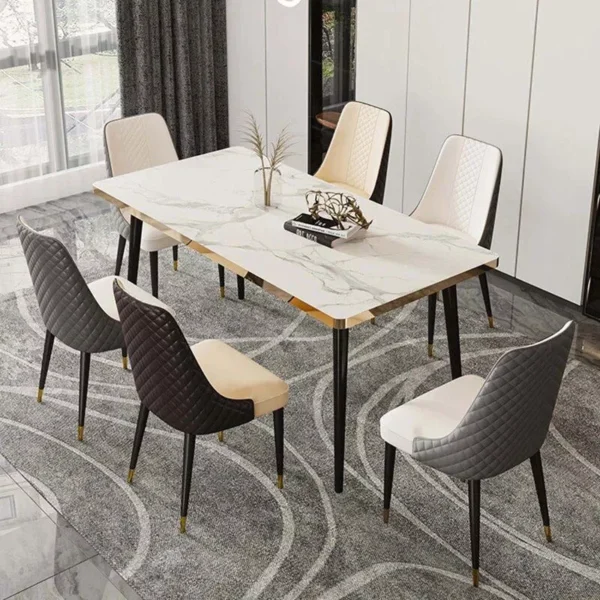 Luxury Nordic Leather Dining Chair with Metal Legs and Ergonomic Backrest - Image 4