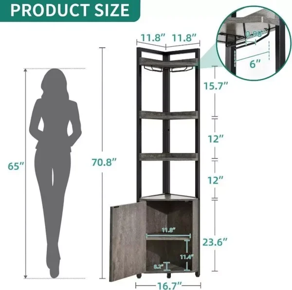 5-Tier Industrial Corner Bookcase with Wine Glass Holder - Image 6