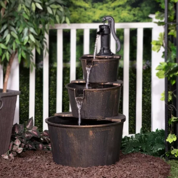 Rustic Charm 40" Three-Tier Barrel Water Fountain for Outdoor Decor - Image 2