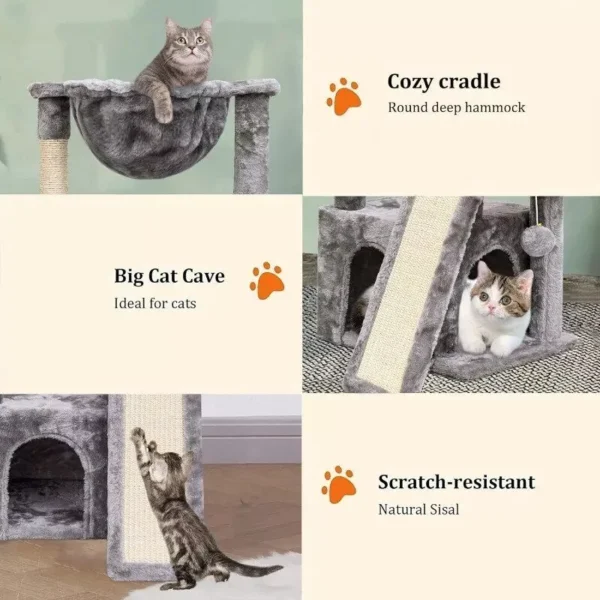 Modern Indoor Cat Activity Tower with Plush Perch & Condo Scratcher - Image 4