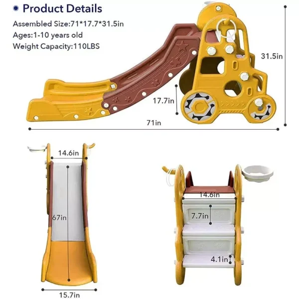 4-in-1 Kids Slide Toddler Climbing Toy with Basketball Hoop - Image 6