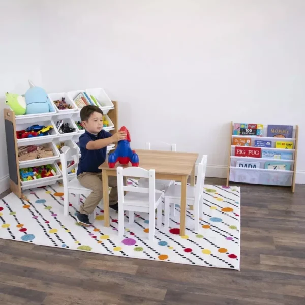 Kids Wood Toy Storage Organizer with Chalkboard and 16 White Bins - Image 4