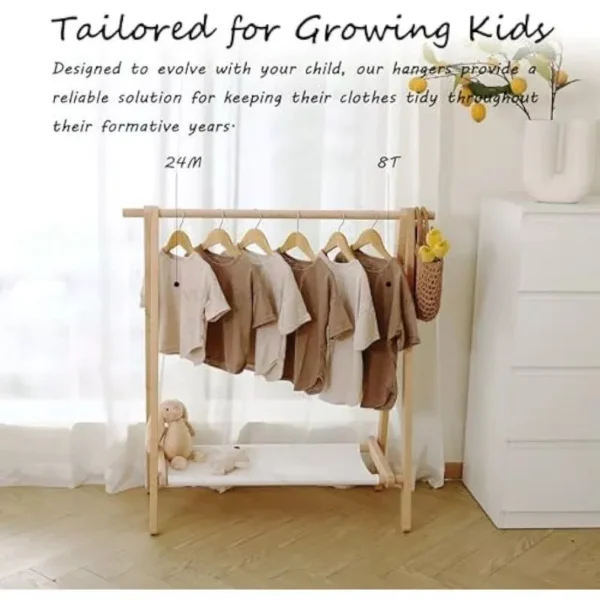 Kid-Friendly Wooden Dress-Up Clothing Rack with Storage Shelf - Image 4